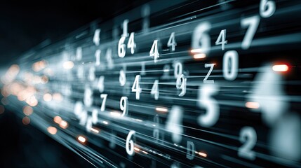 Digital numbers in motion against a dark backdrop.