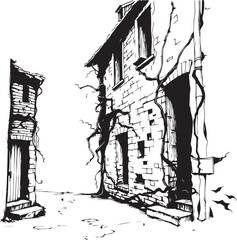 Gloomy urban alleyway, back streets. Hand drawn vector illustration