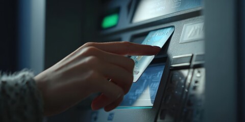 Woman Insert Credit Card into ATM Machine for Cash Withdrawal