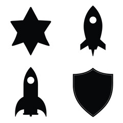 Space Icons Including Star Rocket and Shield Silhouettes vector illustration