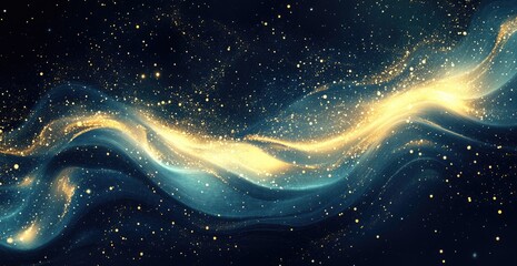 Abstract cosmic swirls of golden light against a dark starry background