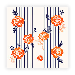Obraz premium Vintage Floral Pattern with Elegant Vertical Stripes Background