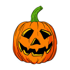 Handdrawn Spooky Pumpkin Jack O'Lantern Illustration for Halloween Celebration