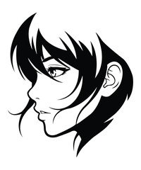 Stylish Anime Girl Profile Silhouette Vector Illustration.