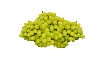 Fresh Ripe Juicy White Grapes Fruit Isolated on White Background. Organic Green Grape Isolated on White. Closeup, Raw, Grapevine, Autumn Fruits, Harvest, Grape Top View  