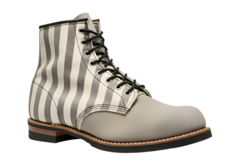 Striped Canvas and Leather Lace-Up Boot.