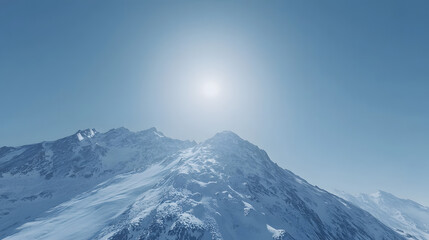 Obraz premium Breathtaking mountain landscape with sun shining brightly in the clear sky over majestic peaks