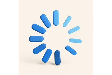Obraz premium 3D icon of a spinning circular loading indicator, smooth blue surface, on white background, square format, isometric 3D, minimal design