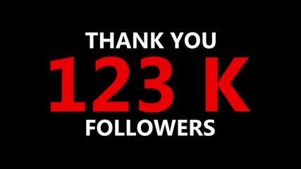 Thank you 123 K followers. 123,000 followers realistic sign on the brick wall animation. confetti party effects, social media milestone motion graphics animation