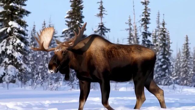 Majestic moose in a snowy winter landscape
