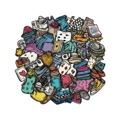 Colorful chaotic sphere of miscellaneous items