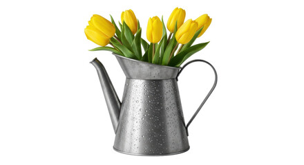 Isolated Tulips in Metal Watering Can