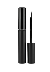 Obraz premium Black Liquid Eyeliner with Applicator Brush on Dark Background.