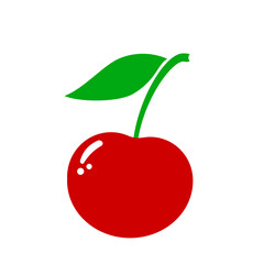 Cherry with leaf and stem, flat vector icon