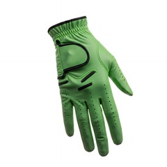 Lime green leather golf glove with black contrast trim showing ventilation holes and textured grip surface for enhanced performance