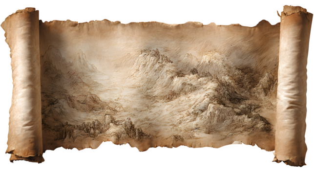 Old scroll with sketched terrain and movement lines