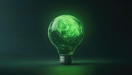 Green Earth-shaped lightbulb glows brightly