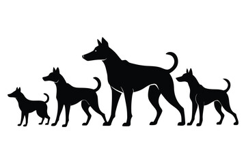 Set of 5 Silhouette Street Dogs in Realistic Actions: Barking, Chasing, Sniffing, and Sleeping