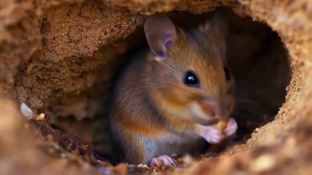 Close-up of a small rodent in a burrow