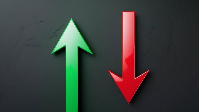Red and green arrows representing up and down directions on a business chart - Powered by Adobe