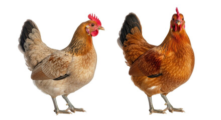 Isolated Two Brown Chickens