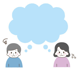 吹き出しと悩む高齢者のベクターイラスト素材。老人のネガティブな表情。