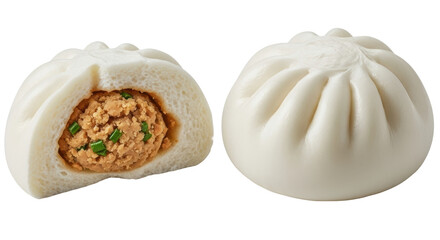 Isolated Bao Buns with Meat Filling