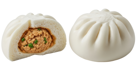 Isolated Bao Buns with Meat Filling