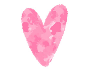 Watercolor pink heart with mottled painting texture, ideal for romantic stickers, cards and dreamy design accents. Vector illustration.