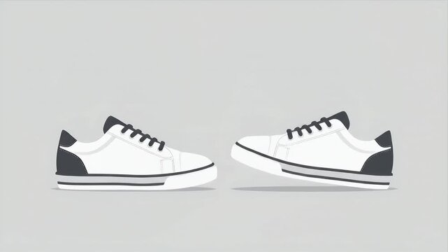 Animated pair of white sneakers walking in a seamless loop on a plain grey background.