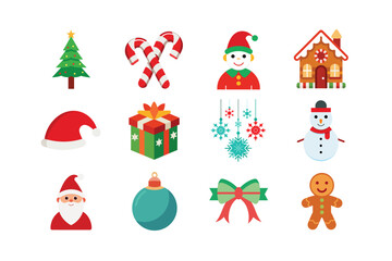 Winter Holiday Decorative Bundle – Santa, Elf, Christmas Tree, Reindeer, Lights, Gifts, and Seasonal Icons 
