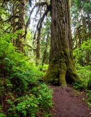 Obraz premium Lush forest floor with towering tree (1)