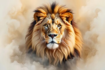 Majestic Lion Portrait - Digital Art Illustration