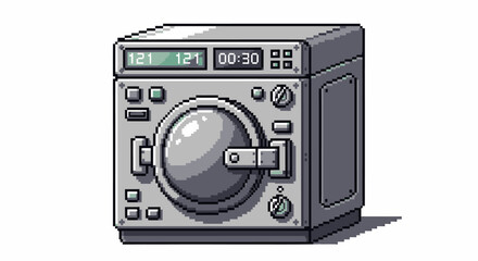 Fototapeta premium Pixel Art Modern Washing Machine Illustration with Digital Display and Metallic Finish