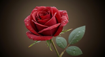 Naklejka premium Close-up of a Red Rose with Dew Drops