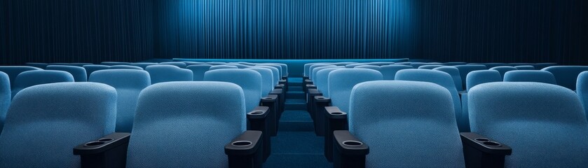 Fototapeta premium Blue Movie Theater Empty Seats, Cinematic Experience, Movie,Cinema