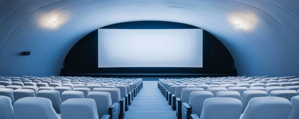 Blue Toned Empty Movie Theater with Rows of Seats, Cinema ,Auditorium