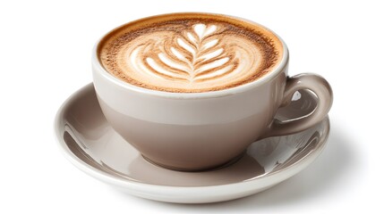 Fototapeta premium A delicious latte art in a beautiful cup and saucer, perfect for a relaxing break
