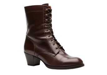Elegant Brown Leather Lace-Up Ankle Boot with Heel.