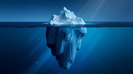 Stunning iceberg revealing hidden depths with underwater perspective, representing unseen potential