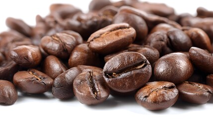 Naklejka premium Macro close-up of roasted coffee beans, showcasing rich textures and aromatic appeal