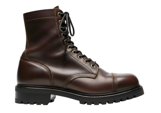 Brown Leather Lace-Up Boot with Black Sole and Laces.