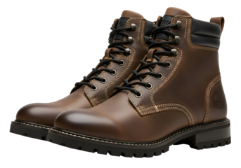 Pair of Brown Leather Ankle Boots with Black Laces.