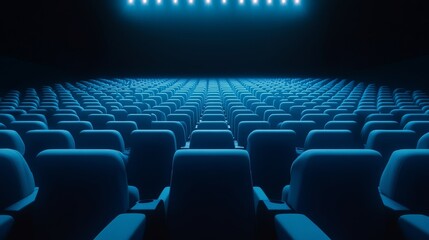 Naklejka premium Empty Blue Theater Seats under Lights, Cinema , Auditorium