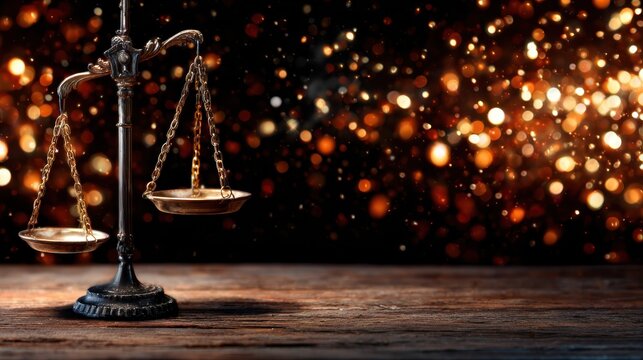A beautifully crafted set of balanced scales on a wooden table, representing justice, fairness, and the moral principles that guide society in pursuit of equality.