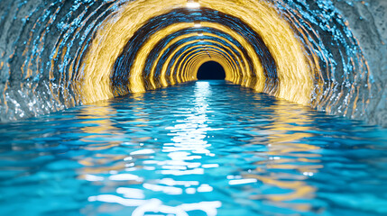 Mysterious tunnel filled with flowing water creating a unique atmosphere of adventure and exploration