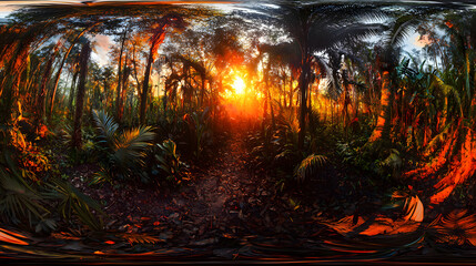 Breathtaking forest silhouette against a vibrant sunset with warm colors and a peaceful atmosphere