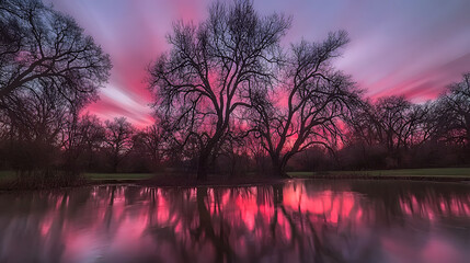 Isolated tree sticking out of calm water creating a unique focus point against the blue sky