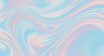 Abstract flowing waves of pastel blue and pink with a subtle iridescent sheen, creating a smooth and modern background design