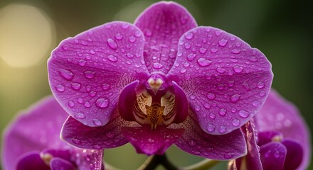 Obraz premium 鮮やか紫蘭 露光輝く 優雅な花びら. AI Generated